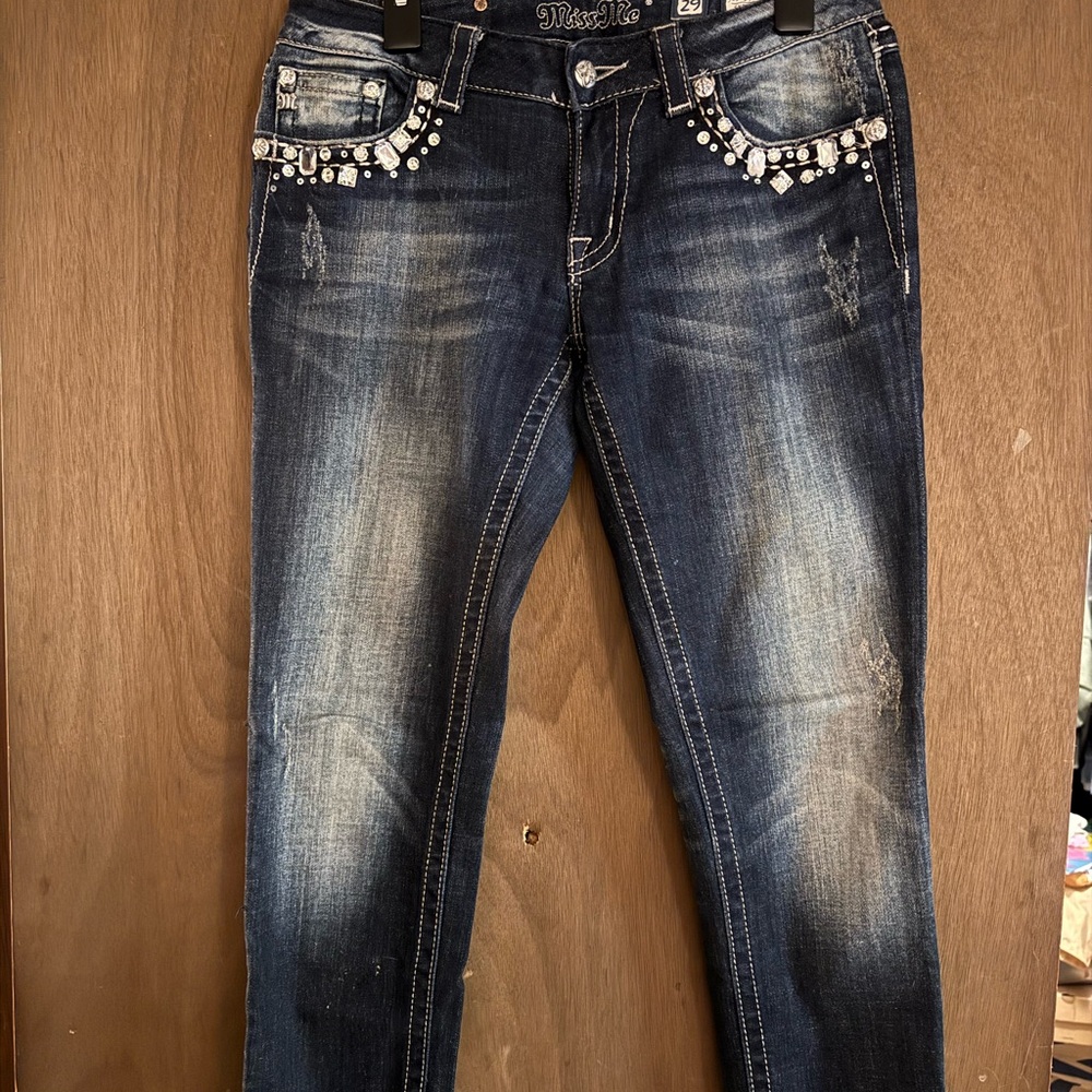 Miss Me Dark Blue Skinny Jeans with Rhinestones